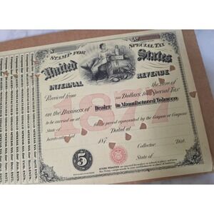 INTERNAL REVENUE TOBACCO DEALER TAX STAMP 1877